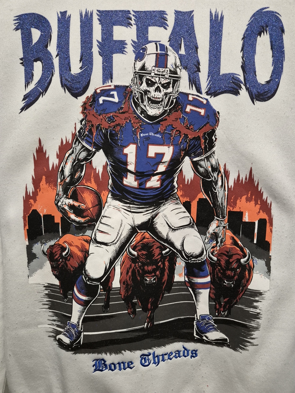 Buffalo Skull Football Tee - Blue/White/Red